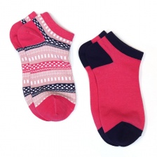 Ladies Organic Cotton and Recycled Yarn Magenta/Navy Aztec Sock Duo by Peace of Mind